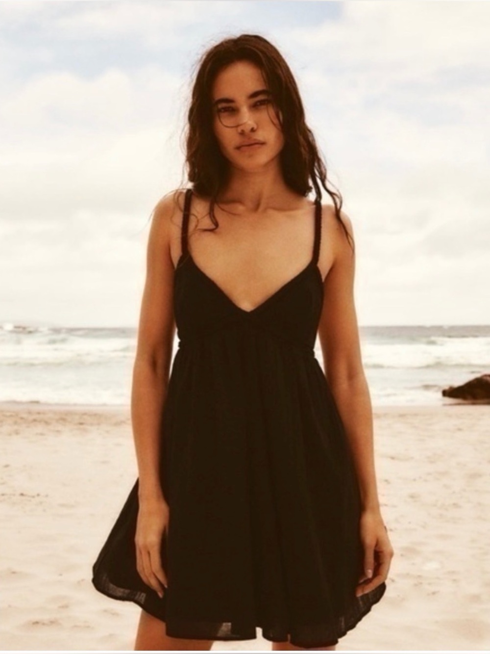 Zara Black V-Neck plunging open back flowy romper